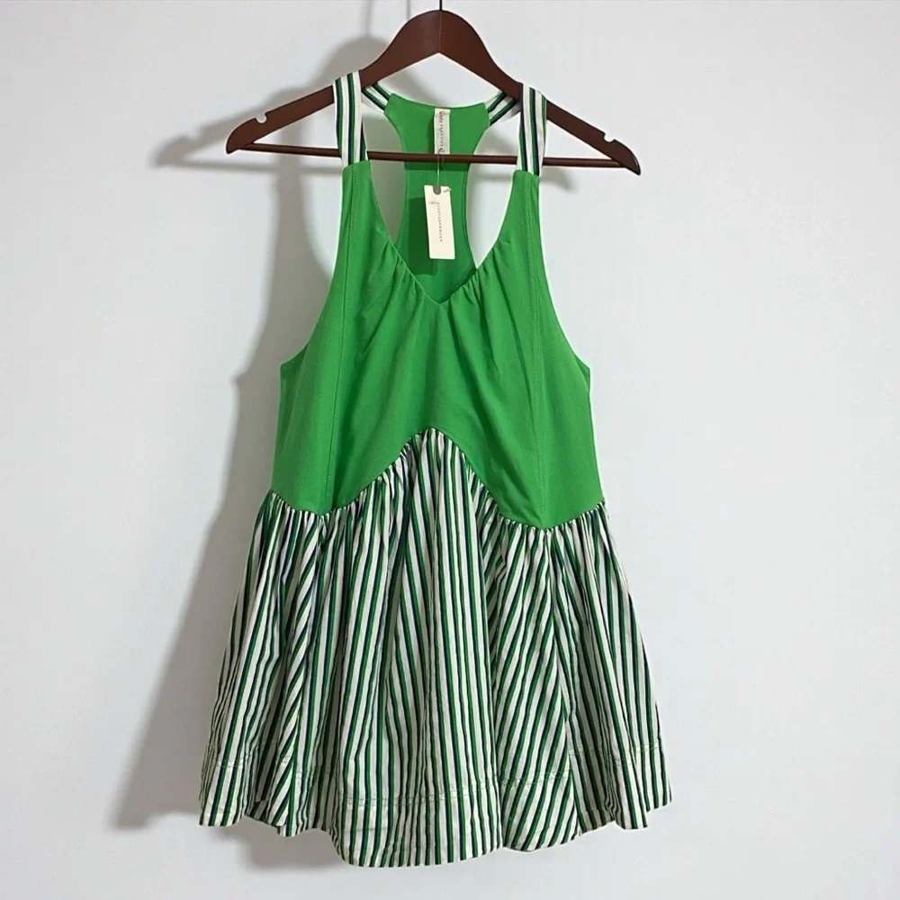 NWT Anthropologie Green and White Striped Dress XXS - Picture 1 of 7